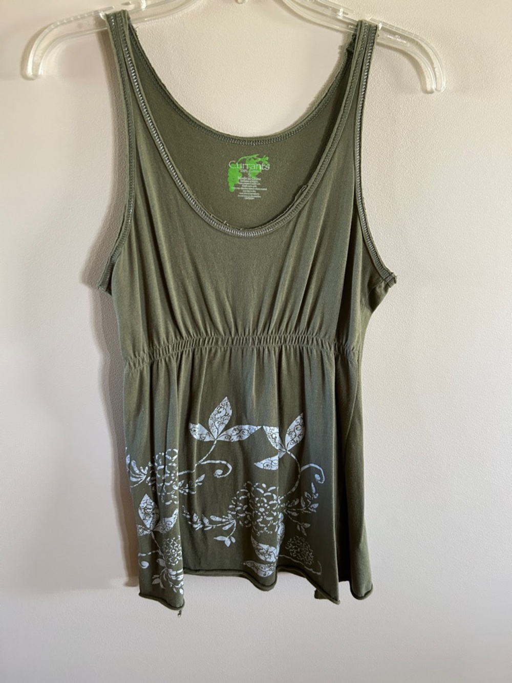 Olive Green Floral Scoop Neck Tank Top